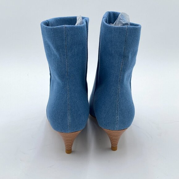 Blue Pointed Toe Ankle Booties Low Kitten High Heel Office Lady Comfy Dress Shoe - Picture 4 of 6